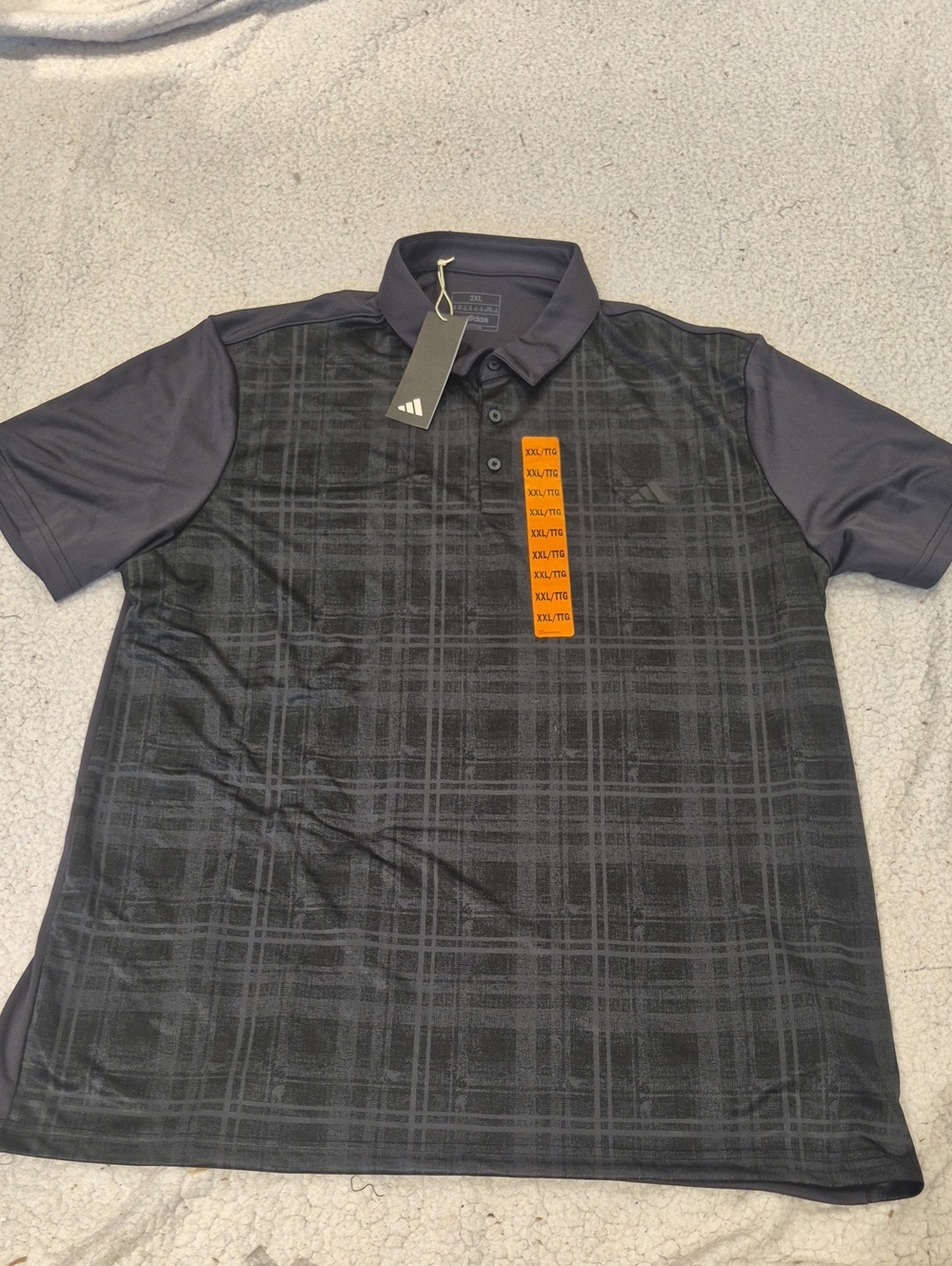 XXL: Adidas Black Plaid Short-Sleeve Polo